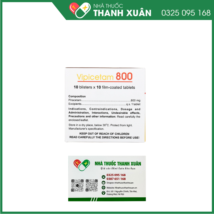 Vipicetam 800 trị giật rung, chóng mặt, nghiện rượu, rối loạn nhận thức người già, chứng khó đọc ở trẻ